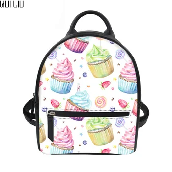 

Customized Small Travel Backpack Girls Ice Cream Printing Mochila PU Leather Backpacks Womens Mini String Bag Teenage School Bag