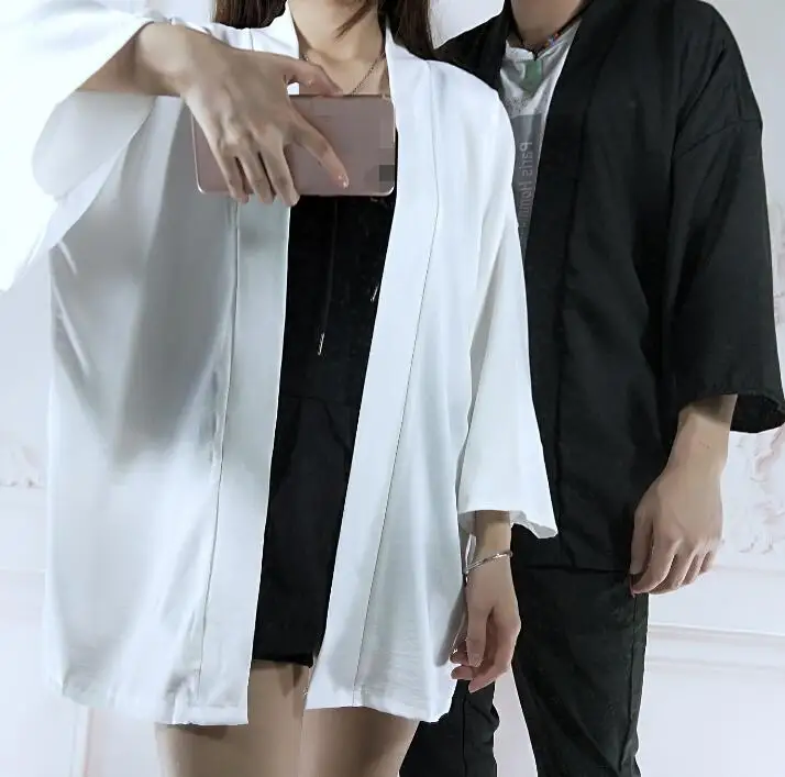 Весенне-летняя пара модное пальто японское кимоно кардиган-кимоно Женская Мужская белая черная Свободная верхняя одежда