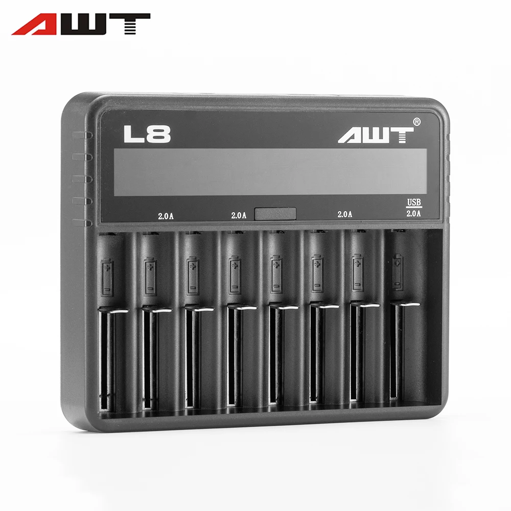 

AWT L8-2A 18650 Battery Charger LCD Smart Charger for 18350 18500 14500 18490 16340 26650 18650 22650 Battery W035