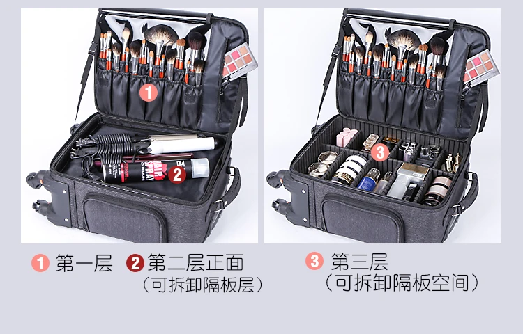 Оксфордский тканевый чемодан для косметики на колесах, высококачественная косметическая коробка для визажистов, чемодан для макияжа