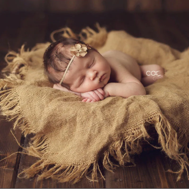 Jute Backdrop Props, Linen Filling Layer Burlap Blanket Newborn Photo
