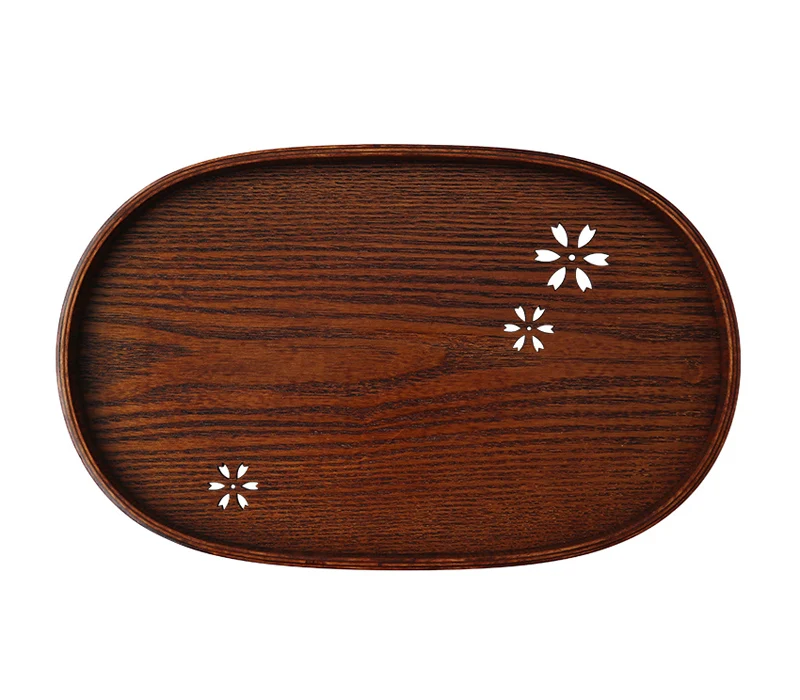 Japanese Oval Shape Tea Tray Wooden Serving Tray Coffee Drink Dessert Serving Platter Snack Fruit Plate Hotel Restaurant Food Coffee Tray Teaware (4-1)