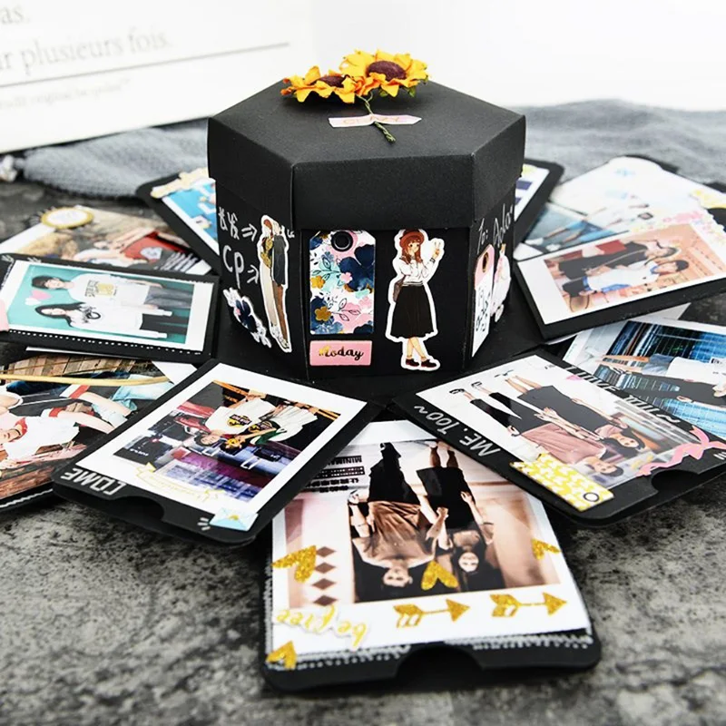 DIY коробка для фотоальбома Explosion Scrapbook уникальный подарок новинка ручной работы инновационный шестигранник фото подарок декоративная коробочка