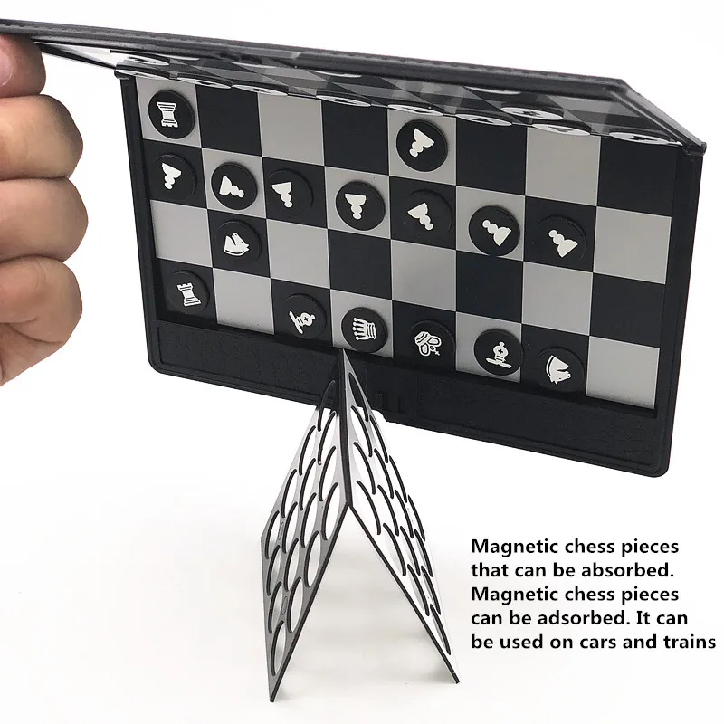 Магнитный маленький шахматы, черный складной туристический подарок, Семейная Игра S347