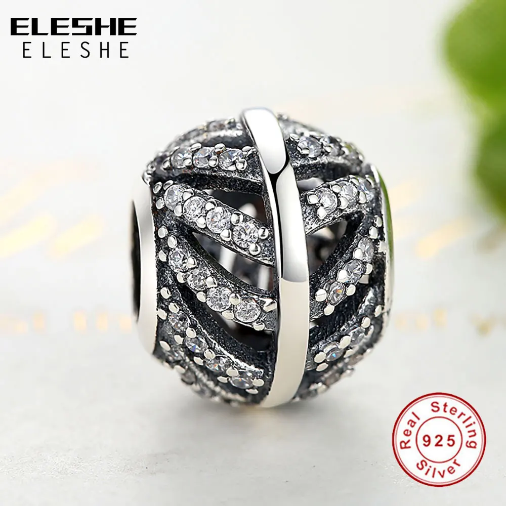 ELESHE 925 Sterling Silver Openwork Crystal Leaf Bead & Charm Fit Original Bracelet Necklace DIY Jewelry Making