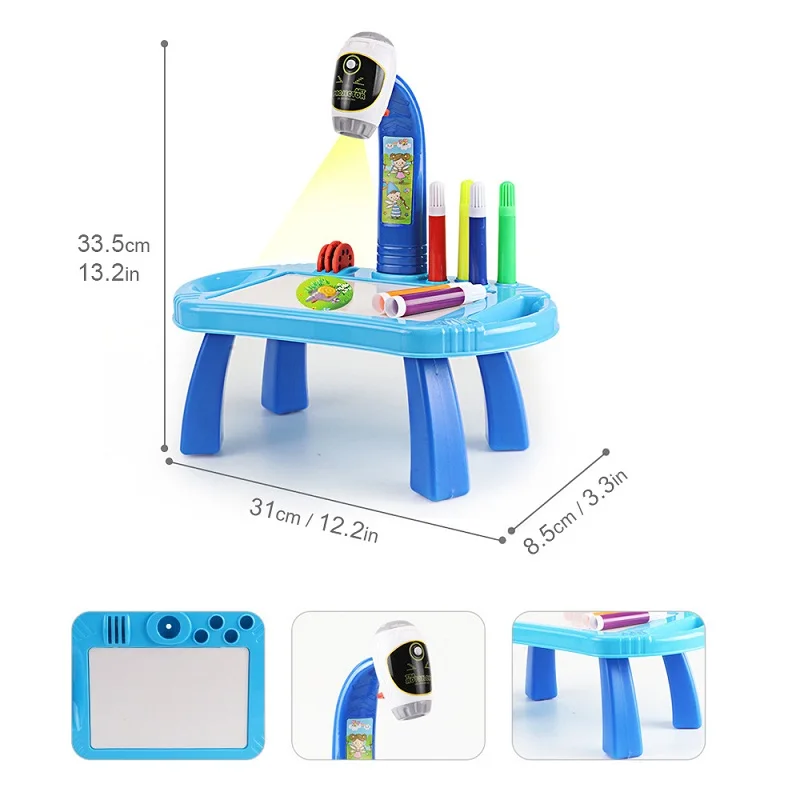 Обучающий стол с умным проектором, обучающий стол, игрушка, светильник, Детский развивающий стол для рисования, подарок для девочек - Цвет: Синий