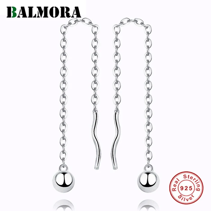 

BALMORA 925 Sterling Silver Ball Dangle Drop Earrings for Women Lady Ear Line Fashion Sterling Silver Jewelry Aretes JWDMLE383
