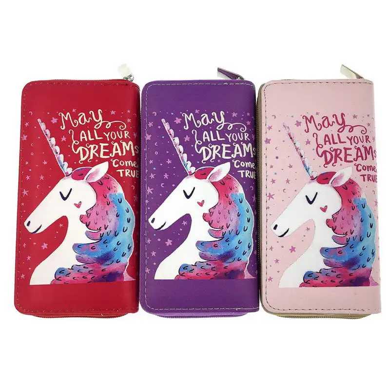 

KANDRA New Purple PU Leather Unicorn Wallet Women Long Card Holders Phone Bag Star Print CAMPUS Every Day Wallet Wholesale