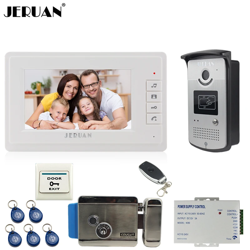 

JERUAN 7`` Video Doorbell Door Phone Intercom System Kit 700TVL Waterproof RFID Access Camera + Electric Control lock In Stock