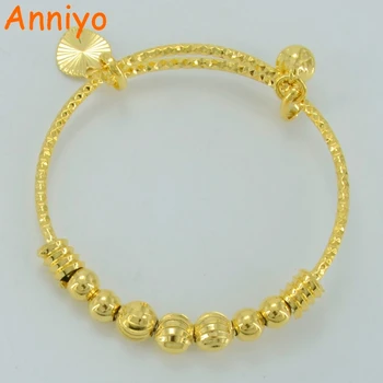 

Anniyo Newest Small Charm Bangle for Kids/Girls Gold Color Beads Bracelet Mini Bell/Heart Jewelry Child Party Gifts #047702