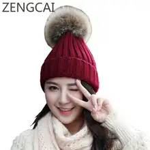 Зимние шапки из кроличьего меха для женщин, шапка с помпонами, вязаная шерстяная теплая шапка s, Повседневная вязаная крючком женская шапка Skullies Beanies