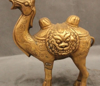 

10 " Chinese Folk Feng Shui Brass llama camel ship of the desert Beast Statue