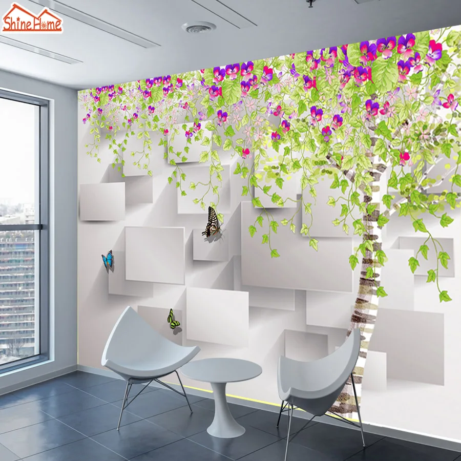 

ShineHome-Modern Brick Wallpaper 3d Stereoscopic for Walls Wallpapers 3 d Kids Living Room Flower Blossom Butterfly Wall Paper