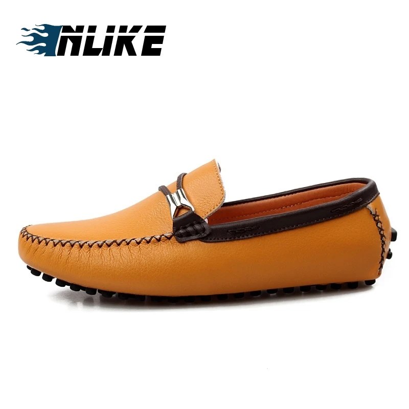 INLIKE/Роскошные брендовые водонепроницаемые мокасины из натуральной кожи; Мужская обувь для вождения в британском стиле; повседневные Мокасины ручной работы на плоской подошве - Цвет: Цвет: желтый