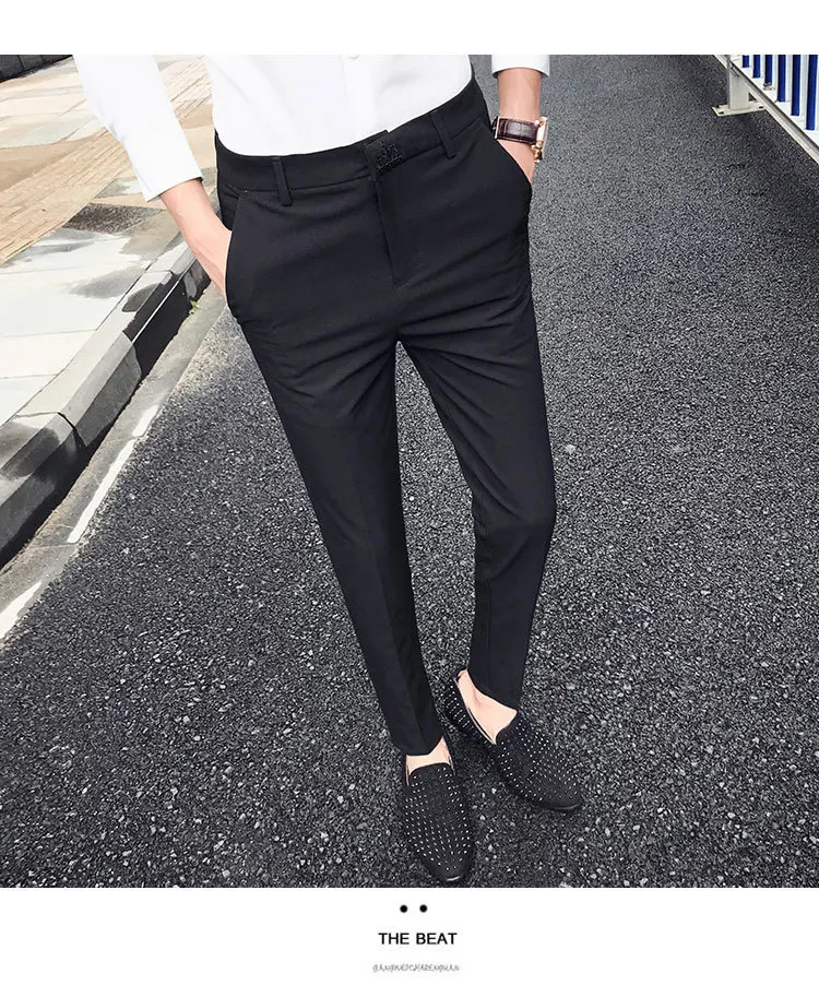 2019 Англия повседневные мужские брюки Slim Fit Брюки сплошной цвет брюки социального клуба платье брюки корейский Masculino pantalon homme