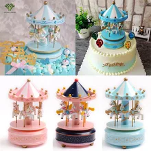 1PCS Carousel Cake Topper Wooden Carousel Music Box Birthday Cake Decoration Girl Children Birthday Christmas Wedding Gift 18cm