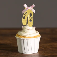 Изготовленные на заказ балетки с бантиком и золотым/серебряным блеском Cupcake Picks, украшения для детского душа для девочек/детей на день рождения