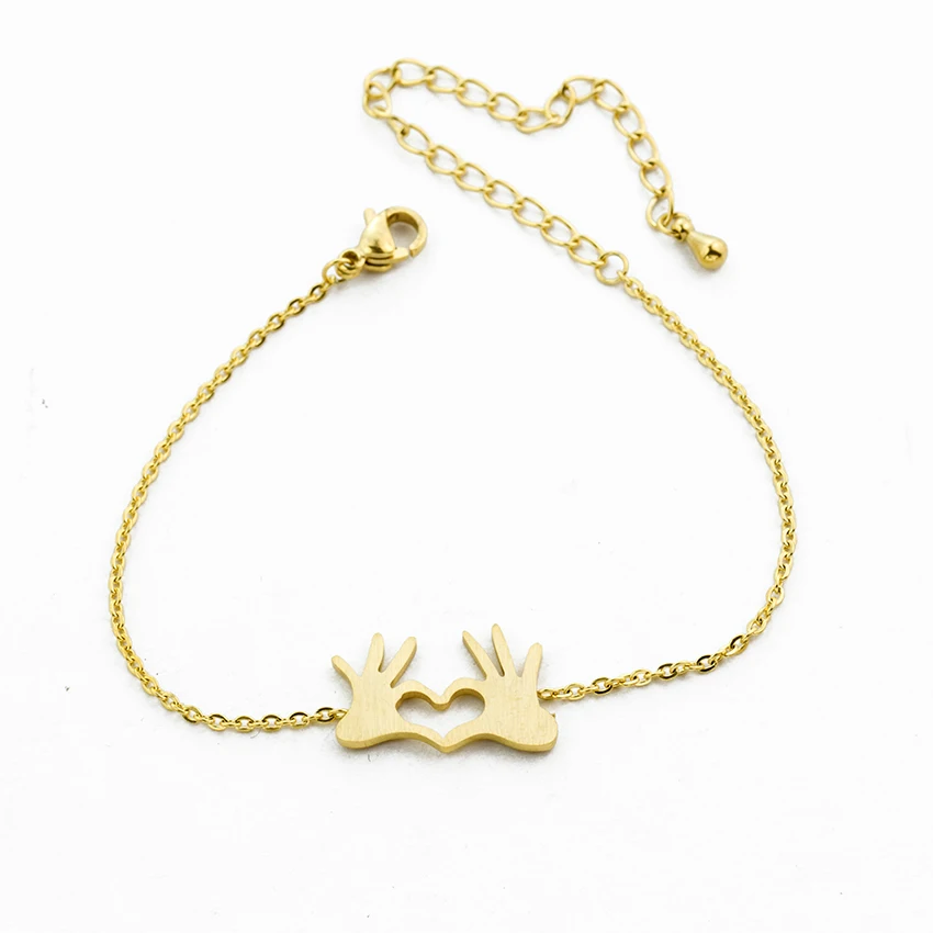 

ACEBFEET Statement Double Hand Love Heart Women Gold Bracelets Fashion Strand Bracelets Jewelry Party Gifts BFF Femme