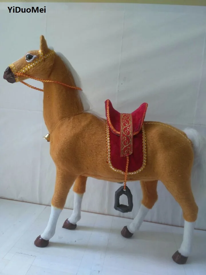 

large 44x42cm artificial saddle horse plastic&furs yellow horse handicraft,home desk decoration gift a1009