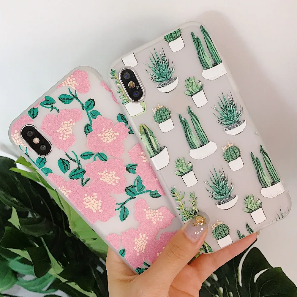 Girls Transparent Floral Patterned Phone Case For iPhone X XS MAX XR 8 6 6s 7 plus Cases Soft Silicone TPU Cute Cover Coque |