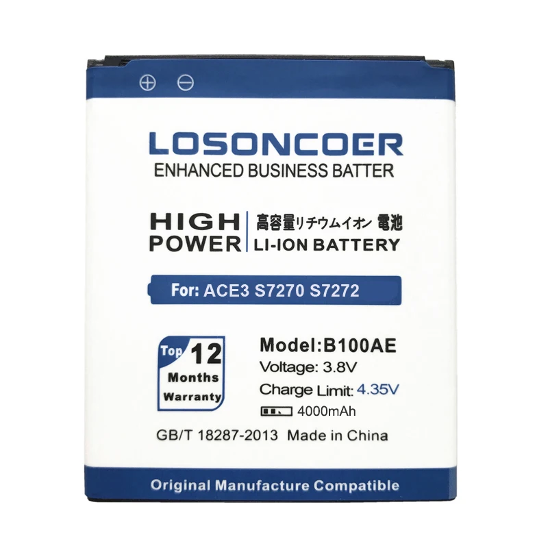 LOSONCOER 4000 мАч B100AE для samsung Galaxy Ace 3 Батарея S7270 S7272 S7898 S7562C S7568i i699i S7262 s7260 S7270L Батарея