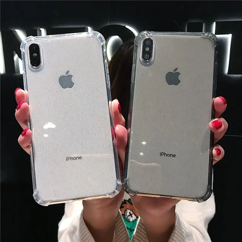 

Shining Glitter Powder Shockproof Transparent Silicone Phone Case For iPhone X XR XS Max 8 7 6 6S Plus Clear Bling Back Cover