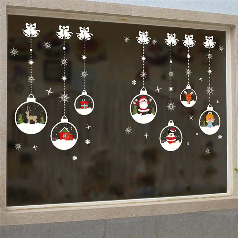 Christmas Living Room Xmas Santa Claus Snowman Elk Wall Stickers Window Decor 70cm50cm wall stickers bedroom stars #2o26 (1)