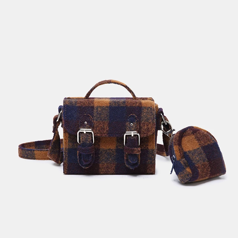

Brands Design Wool Lattice Crossbody Bag For Women Casual Small Square Composite Bag Lady Handbag Plaid Shoulder Messenger Bag