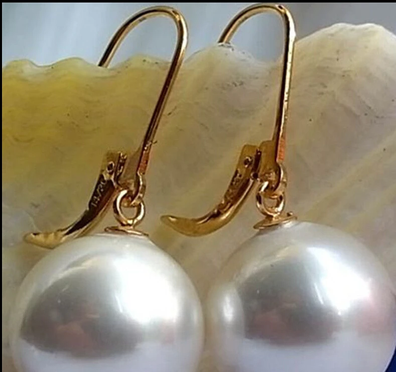 

hot sell new - wb00524 5pc Stunning Big 14mm Round White South Sea Shell Pearl Dangle Earrings14K/20