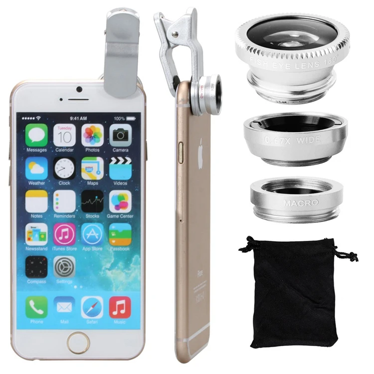 8X Telephoto Zoom Lenses Telescope Fisheye Wide Angle Macro lens With Clips Tripod Selfie Stick For Smartphone Cell Phone Lentes