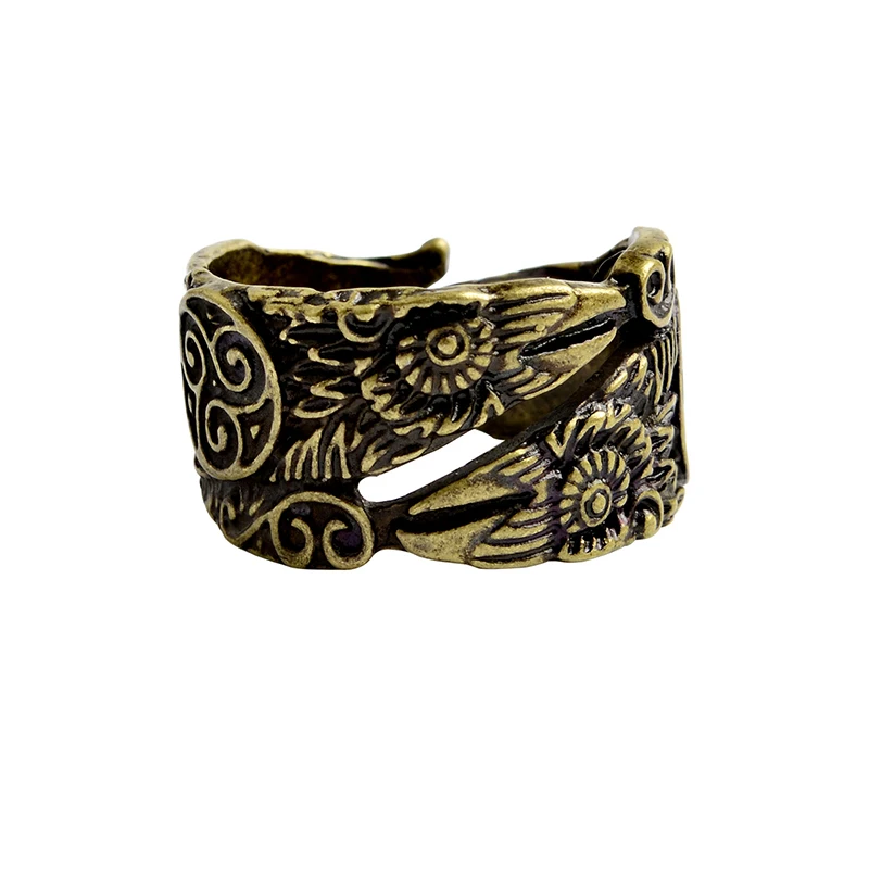 Двустороннее кольцо в виде Воронов норвежский викинг Huginn Muninn, кольца в скандинавском стиле, бронзовое античное серебряное Ретро винтажное ювелирное изделие для мужчин, подарок - Цвет основного камня: bronze