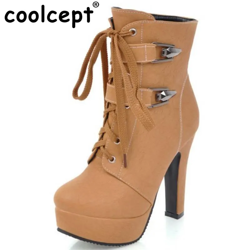 

Coolcept Size 30-50 Sexy Ladies High Heel Boots Women Platform Cross Strap Heels Boot Warm Winter Dating Daily Bota
