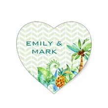 3,8 см Тропический цветочный свадебный стикер сердца на заказ