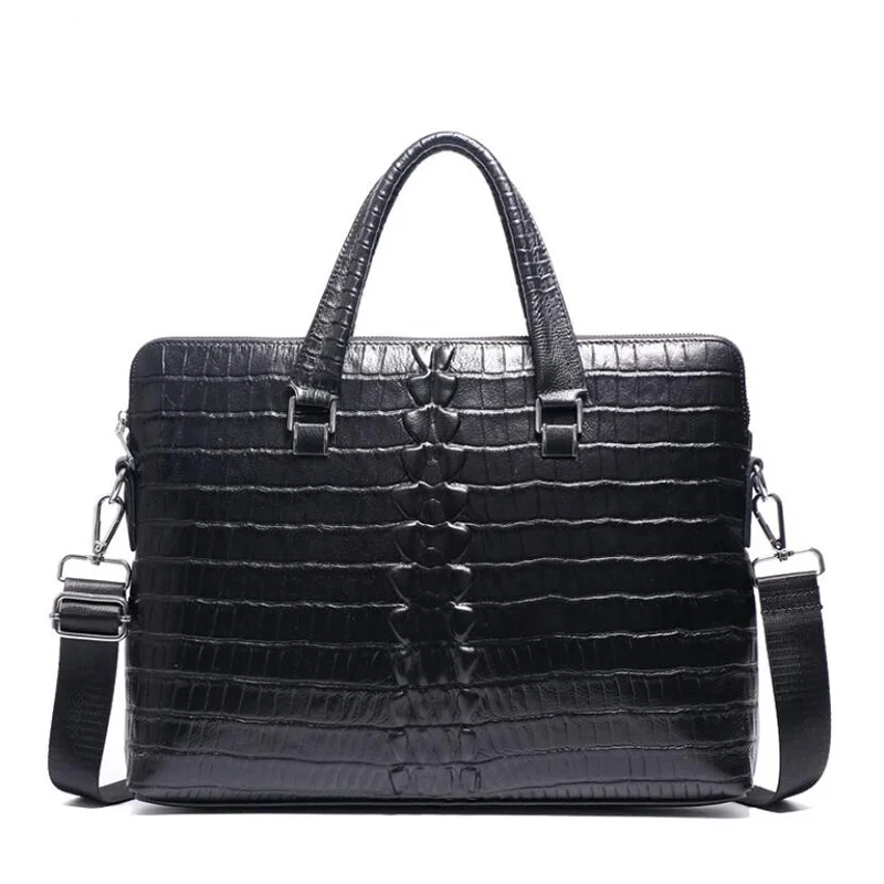 

New Mens Bag Genuine Leather Men Handbags Briefcase Crocodile Pattern Cow leather Men's Shoulder Bag Business 14 inch Laptop Bag