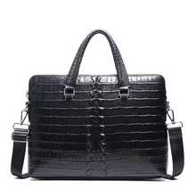 New Mens Bag Genuine Leather Men Handbags Briefcase Crocodile Pattern Cow leather Men's Shoulder Bag Business 14 inch Laptop Bag 100% genuine real crocodile leather head skin men business bag laptop bag briefcase zipper with code locker closure cow strap