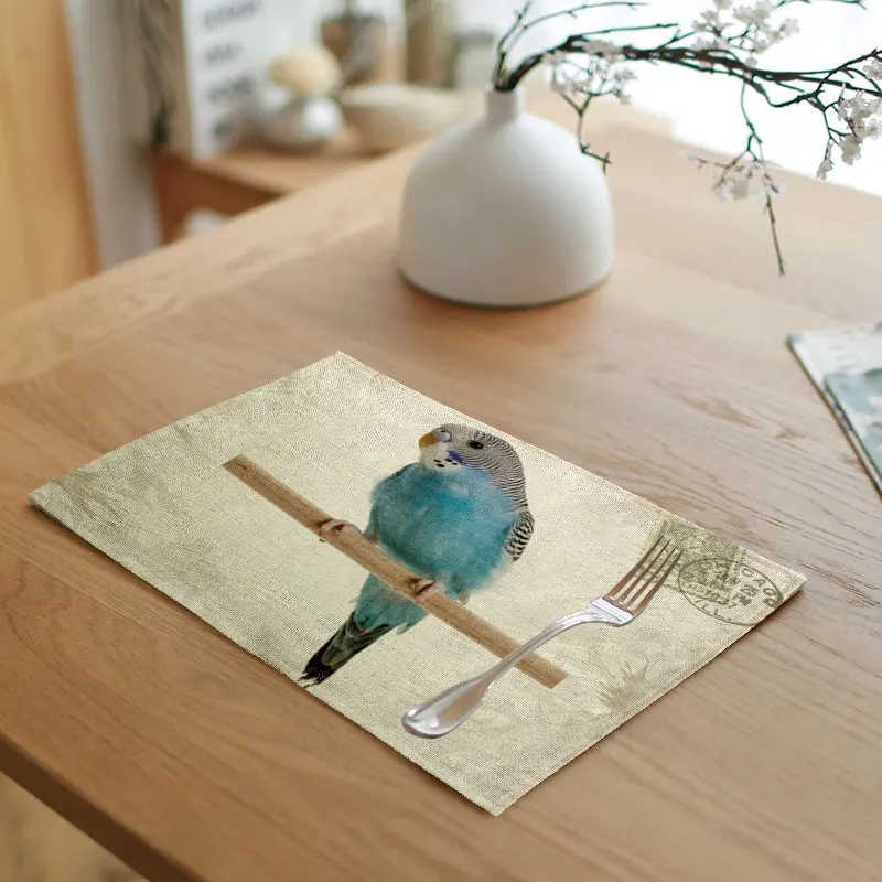 Красивые салфетки для стола с рисунком попугая и цветными перьями бабочки для свадебной вечеринки, льняная салфетка для ужина - Цвет: 1