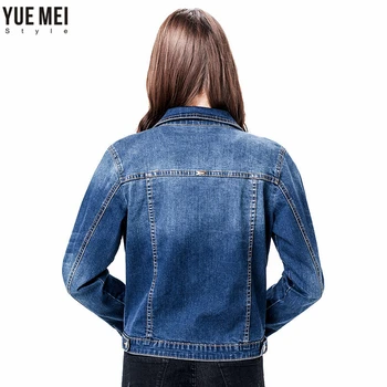 

2019 Plus Size Women winter Solid Blue Cotton Denim Jacket Light Washed woman Collar Long Sleeve jeans Coats 6XL