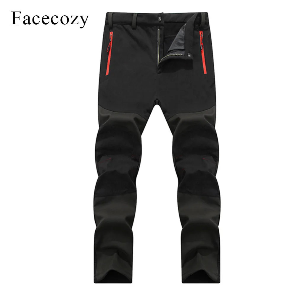 Facecozy Men Softshell Pants Outdoor Waterproof Fleece Hiking Camping Winter Men Sports Trousers for Trekking Hunting Fishing