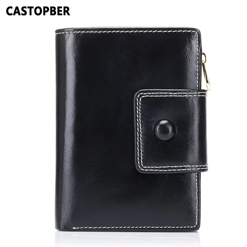 

Fashion Woman Oil Wax Cowhide Genuine Leather Bag Retro Wallet Women Vintage Fashion Designer Multifunctional Short Purse Bags