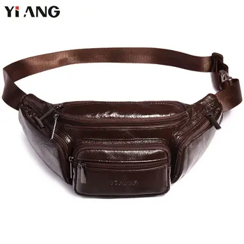 

YIANG Brand Designer Men Waist Bag Real Leather Belt Bag Solid Color Phone Pouch Quality Fanny Pack Adjustable Waist Packs