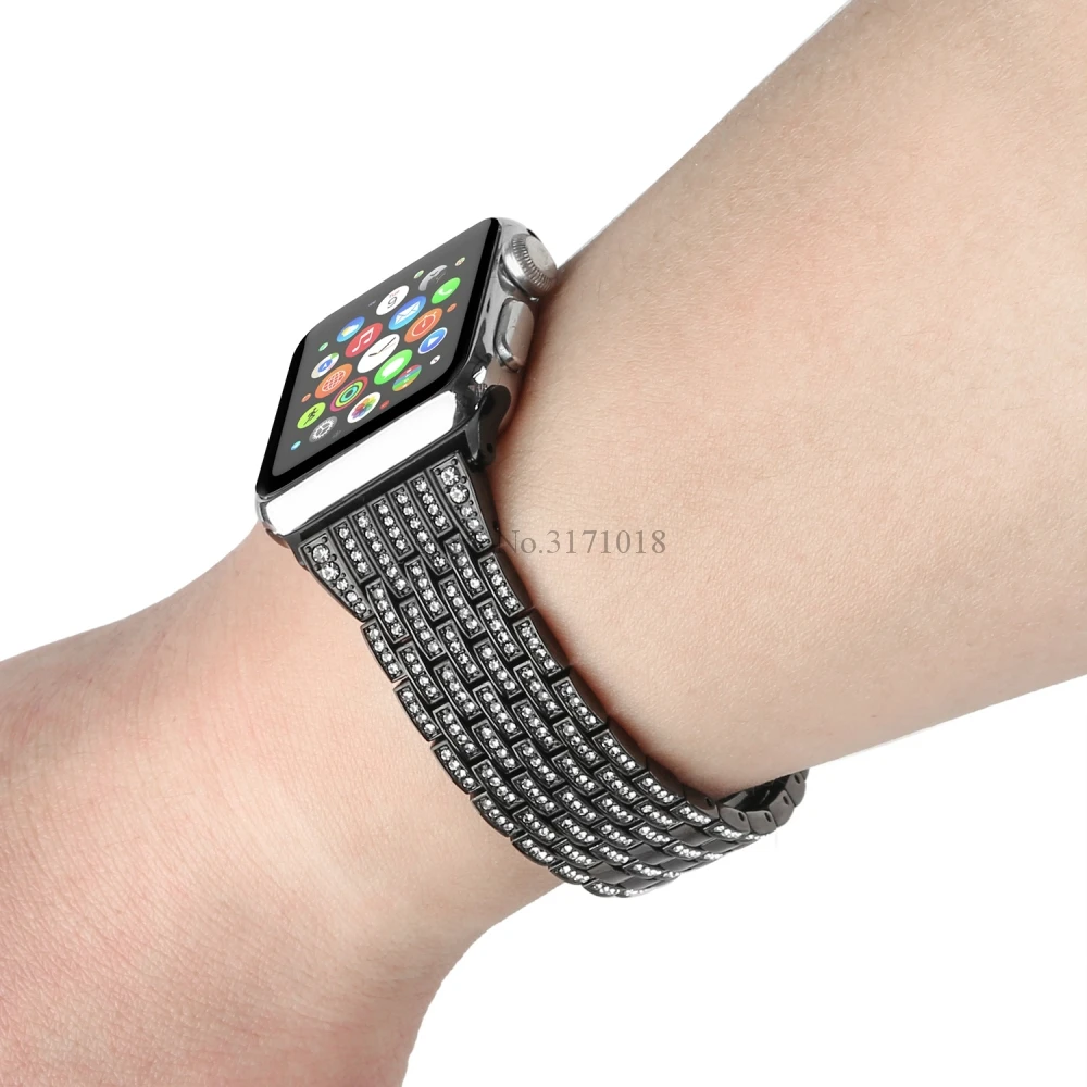 Bling Стразы бриллианты Нержавеющая сталь ремешок для Apple Watch 42mm 38mm серии 3 2 1 браслет наручные часы