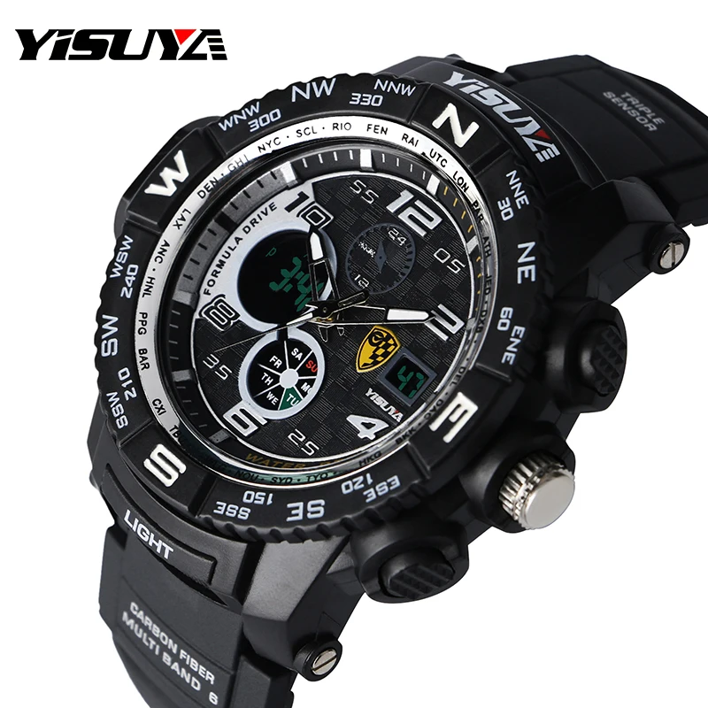 

YISUYA Wrist Watch Rubber Band Strap Sport Watch Chronograph Hot Water Resistant Men 3ATM Casual Dual Time Zone Sport Day-Date