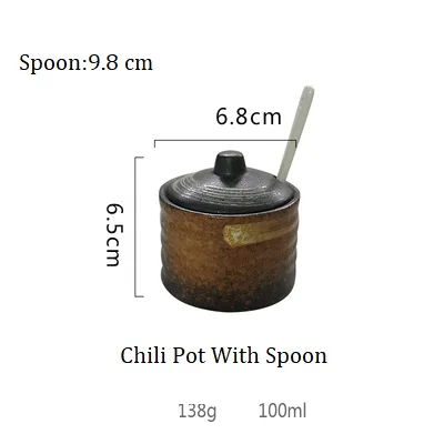 Chili Pot With Spoon NIMITIME японский стиль керамика чили горшок Ретро приправа коробка кухня ресторан банка солонка посуда - Цвет: Chili Pot With Spoon