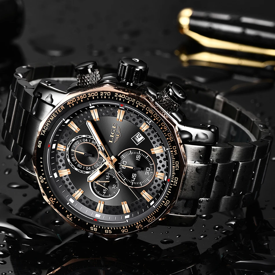 Новые мужские часы LIGE, модные кварцевые часы с хронографом из нержавеющей стали, мужские повседневные водонепроницаемые спортивные часы, мужские часы
