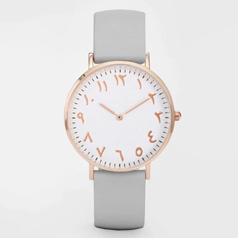 Новые модные арабские женские часы Топ люксовый бренд кварцевые наручные женские кожа Часы Montre Femme часы женские часы - Цвет: grey 1 rose gold