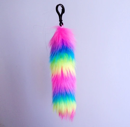 

Free shipping rainbow keychain hig quality keychain fox tail