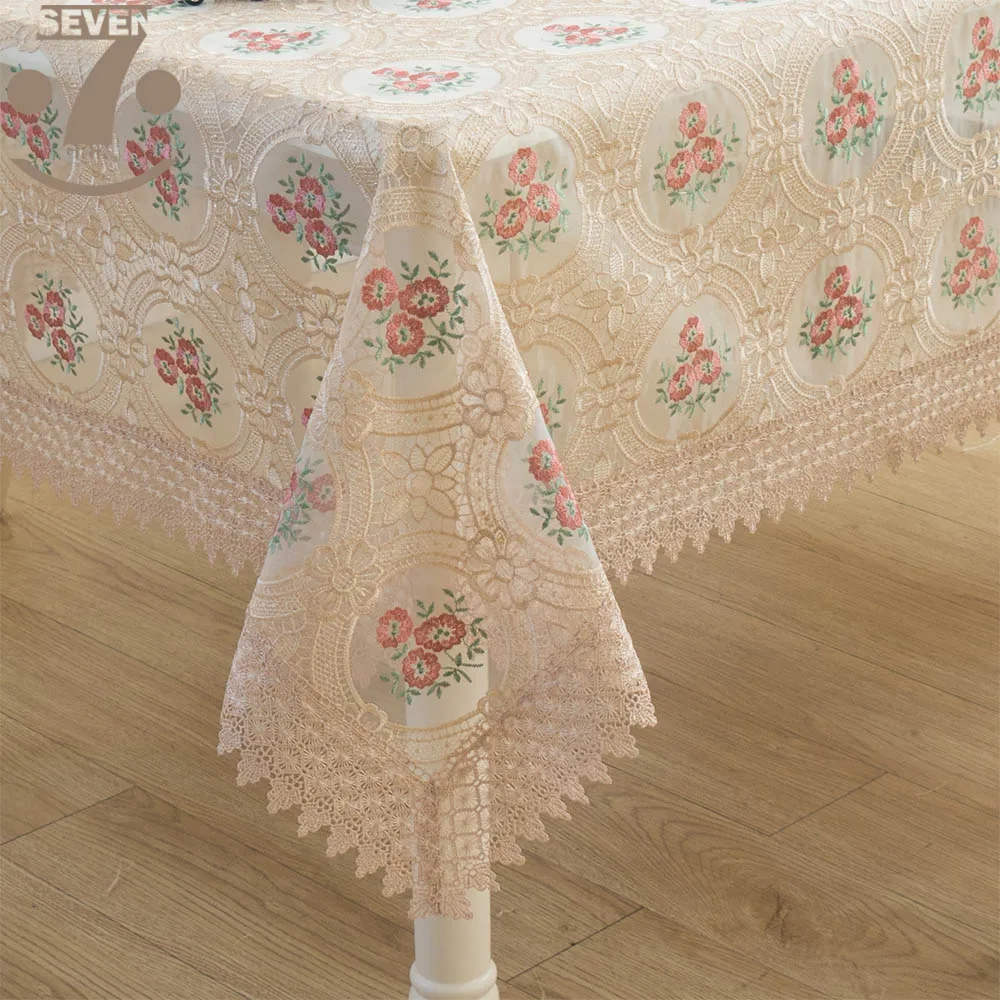 

Free Shipping Organza Floral Tablecloth Europe Pastoral Style Colorful Embroidered Table Cloth For Home Dining Decoration