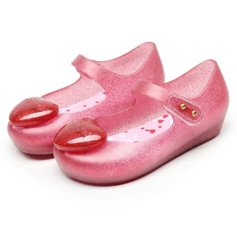 Детские прозрачные сандалии с сердцем для девочек; нескользящие Shoes3-8T для малышей