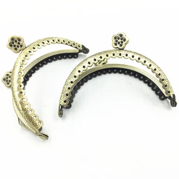 

1Pc Kiss Clasps Clutch Coins Purse Handbag Handle Bronze Tone Arch Frame Flowers Ruffled Accessories 8.5x6cm
