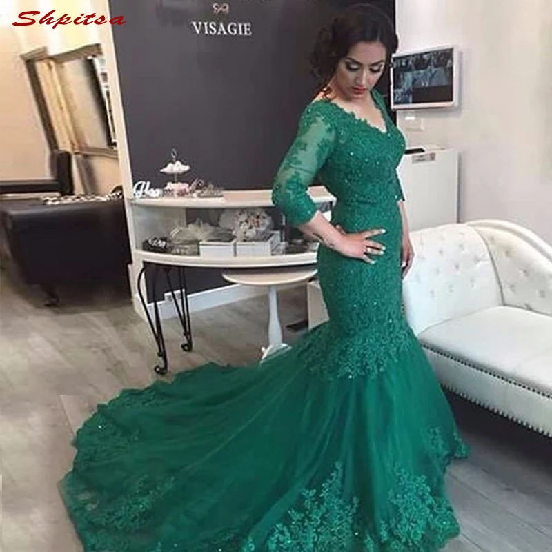 Lange Mouwen Lace Moeder van de Bruid Jurken voor Bruiloften Mermaid Groen Avondjurken Bruidegom Godmother Jurken Lange Mouwen Lace Moeder van de Bruid Jurken voor Bruiloften Mermaid Groen Avondjurken Bruidegom Godmother Jurken
